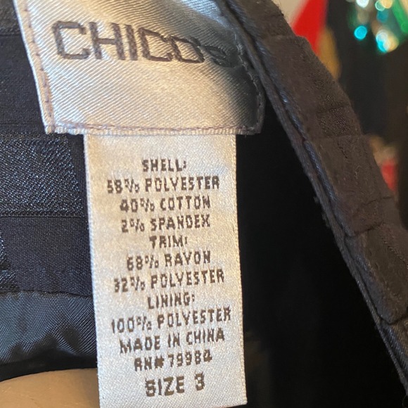 Chico's‎ Black Floral Jacquard Pleated Neck 3/4 Sleeve Jacket Blazer Size 3 - Picture 14 of 14